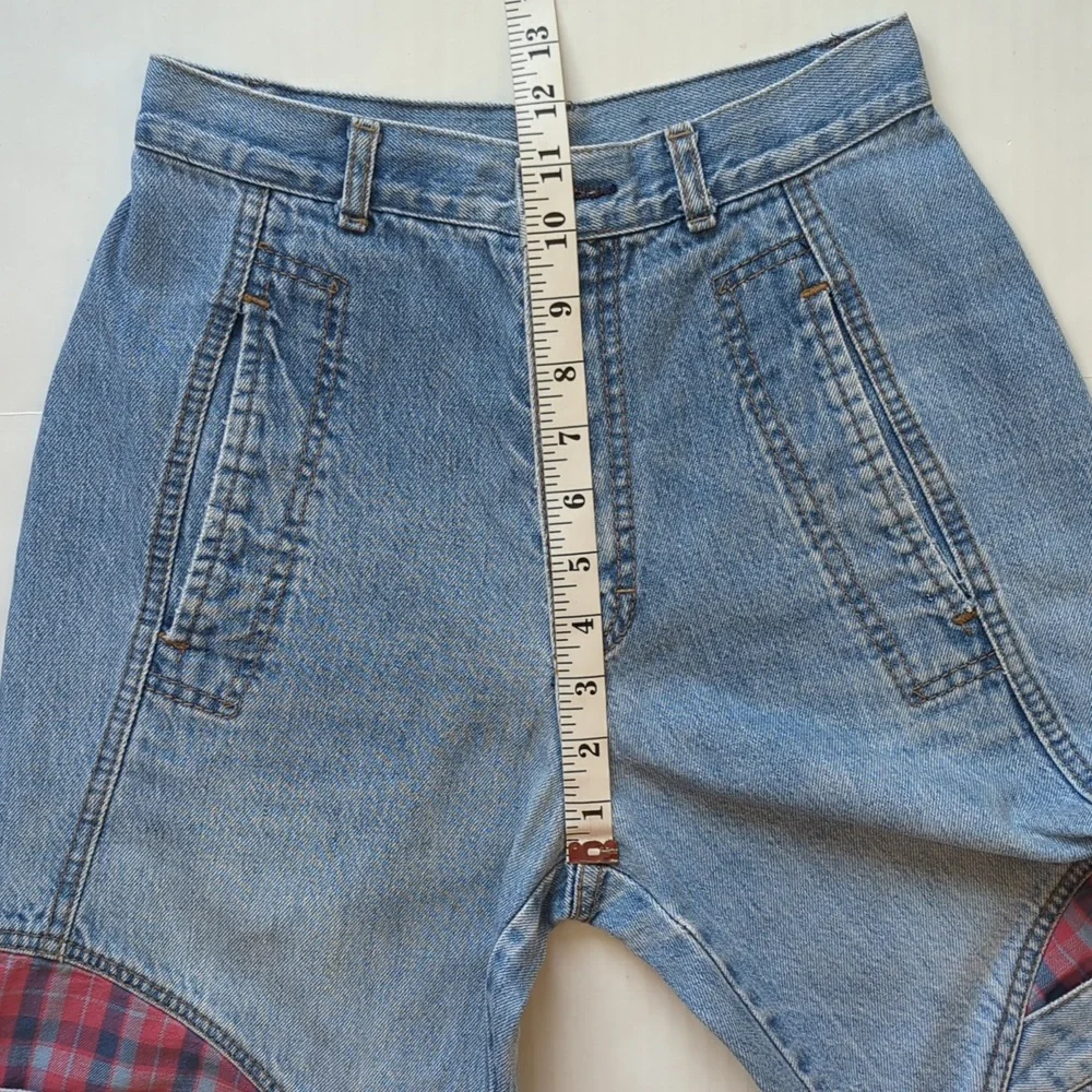 Vintage Touche' High-Waisted Mom Jeans Junior 5 Blue Red Plaid Y2K Denim
